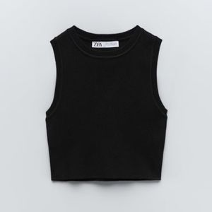 zara small cropped knit top black